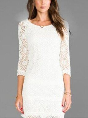 Juicy Couture Floral Crotchet Lace Dress Cream Women’s Size 10 Long Sleeve Lined